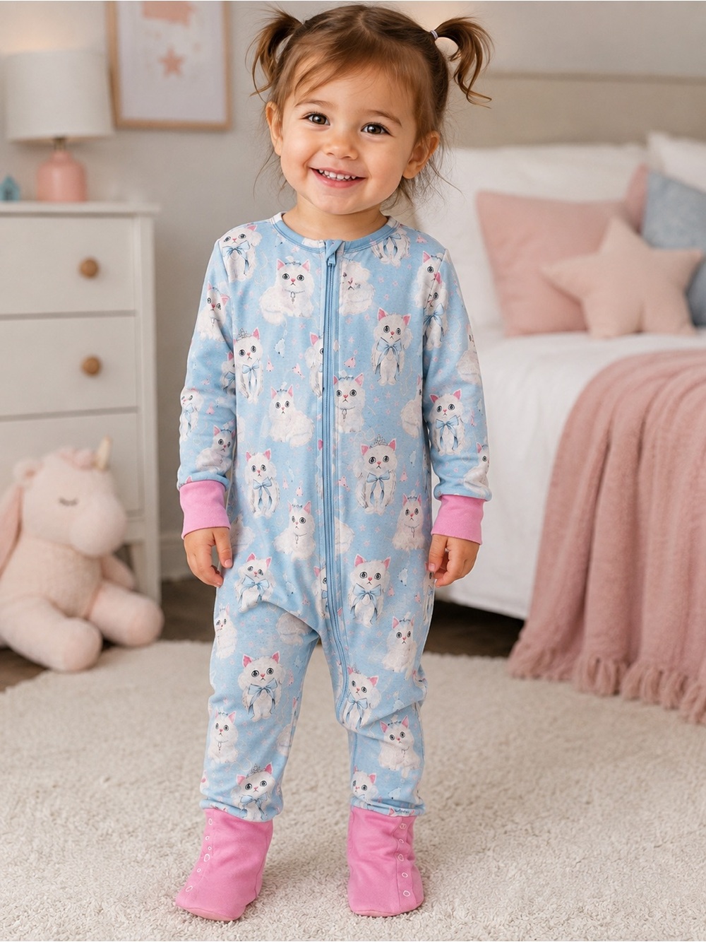 Posh Peanut 18-24M Cat Kitten Bamboo Zipper Sleeper Pajamas Baby Toddler Blue